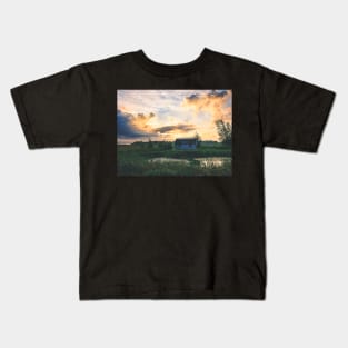 Dusk's Embrace: Barn, Grass, and Swamp Symphony V2 Kids T-Shirt